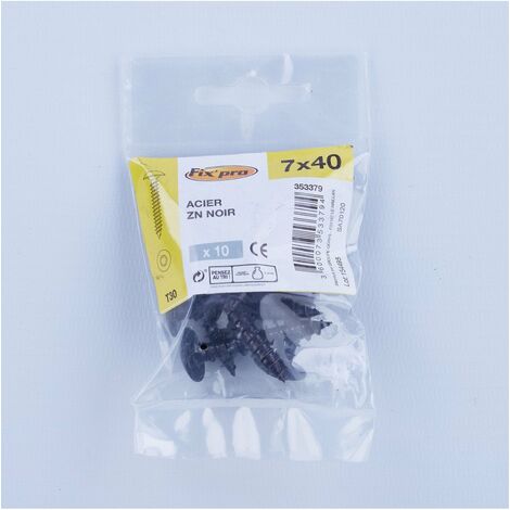 Vis Penture 7x40 Acier Noir Tête Bombée Tx / 10 Pièces - Fixpro