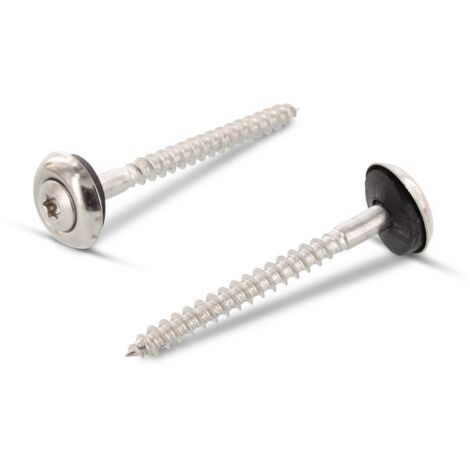 Vis pour faitage Tête fraisée bombée TFB TORX T20 Inox A2 5X300 Rondelle d"étanchéite avec joint néoprene EPDM-30 pièces