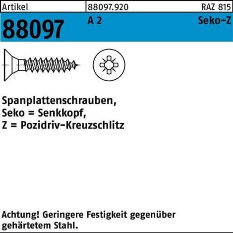 Vis pour panneaux d'aggloméré R 88097 Seko PZ 3x 16-Z A 2 1000 pièces