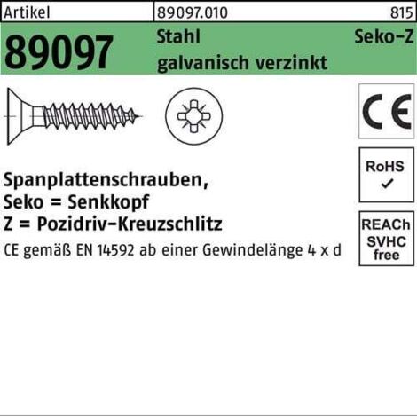 Vis pour panneaux d'aggloméré R 89097 SEKO PZ VG 6x30-Z acier galv.zingué 500p.
