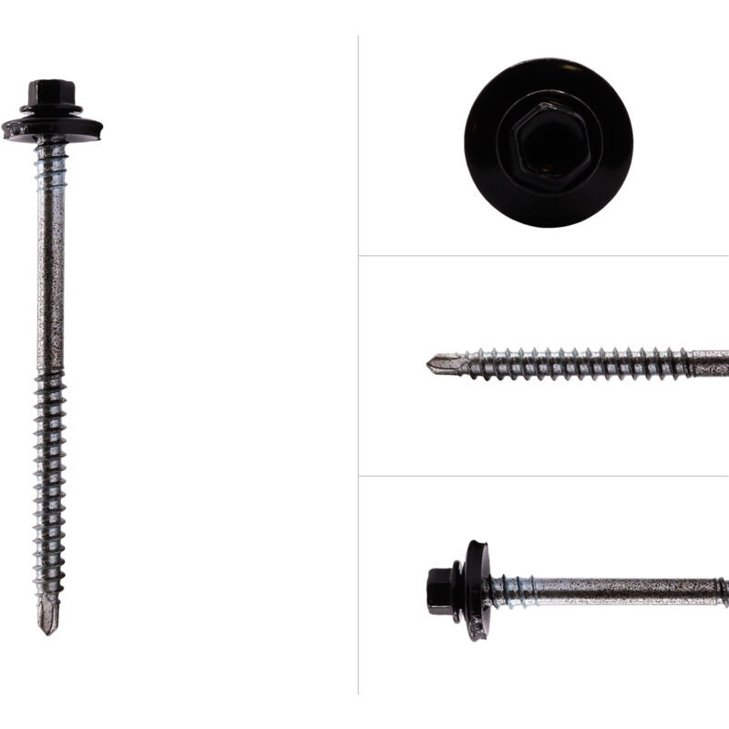 Vis pour panneaux sandwich galvanisées - noires - 6,3 x 125 mm -