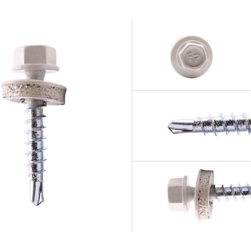 Vis pour tôle imitation tuile Galvanisé Blanc R9002 4.8 x 28 mm -