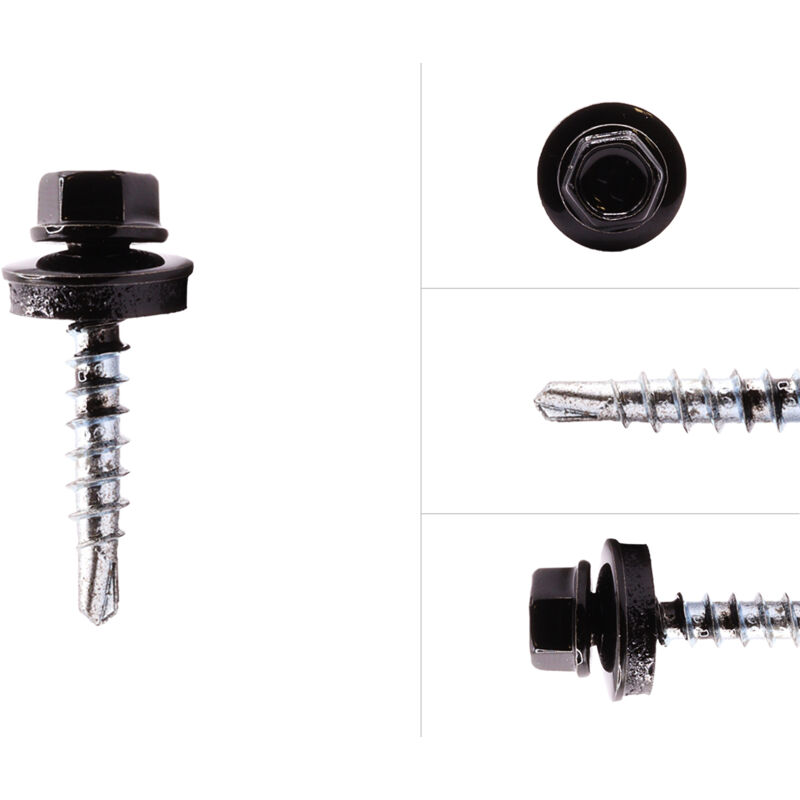 Vis pour tôle imitation tuile Galvanisé Noir R9005 4.8 x 28 mm -