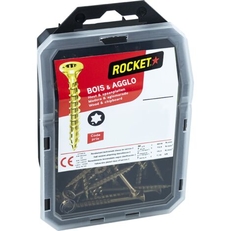 Rocket – Vis à bois 5 x 80 mm – Acier bichromaté lubrifié – Tête étoile TX 25 – Boîte de 100 pièces – Vissage précis dans le bois