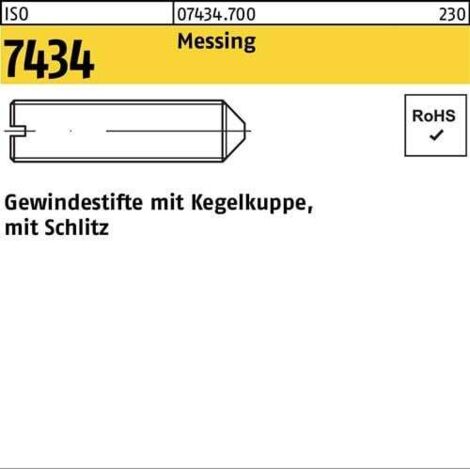 Vis sans tête ISO 7434 tête conique/fente M4x 4 laiton 100 pièces