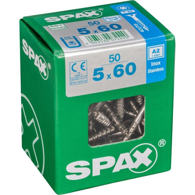 Spax - Lot de 50 vis inox tęte fraisée torx Diam.5 mm x L.60 mm