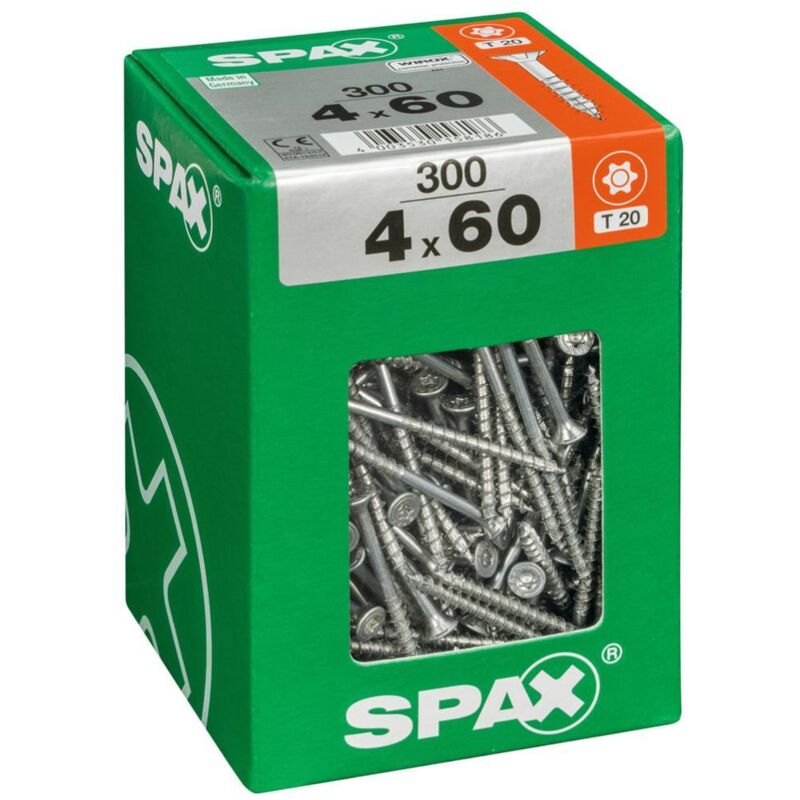 Spax - Vis universelle, 4 x 60 mm, 300 unités, Filetage partiel, Tête fraisée, t-star plus T20, 4CUT, wirox - 4191010400606