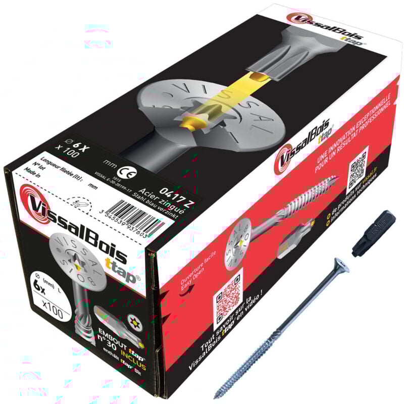 100 vis bois ttap 6x90mm filetage asymétrique zingué Vissal