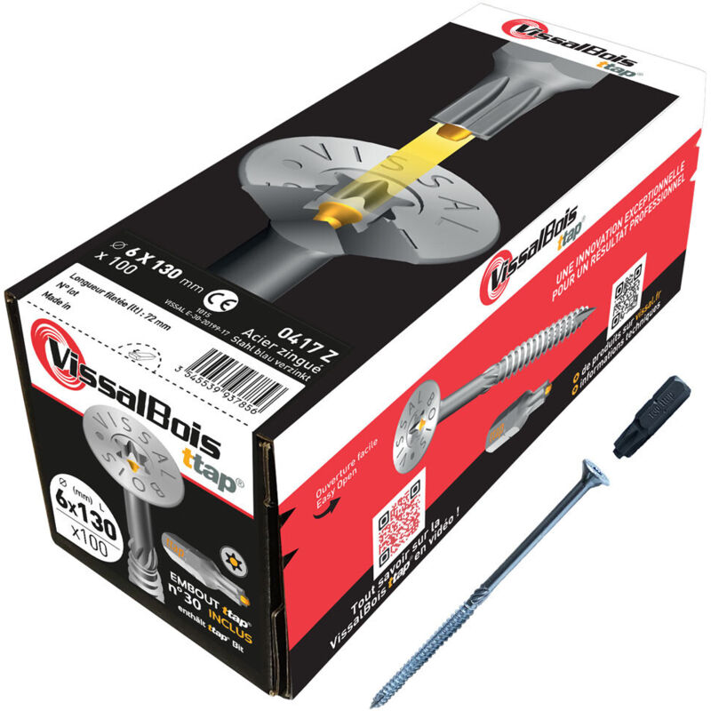 Boite de 100 vis agglo zinguées à filetage partiel torx/ttap ailette 80 à 200mm - diam 6 mm - 130/72
