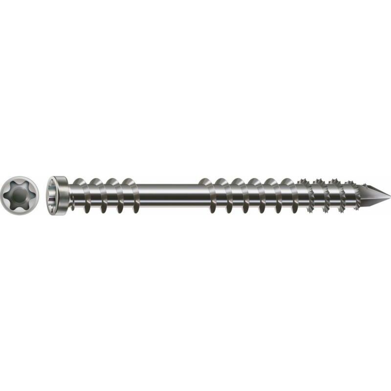 Vis de terrasse, 5 x 80 mm, 100 unités, Filetage de fixation, Tête cylindrique, t-star plus T25, Pointe cut, Acier inoxydable inoxydable A2