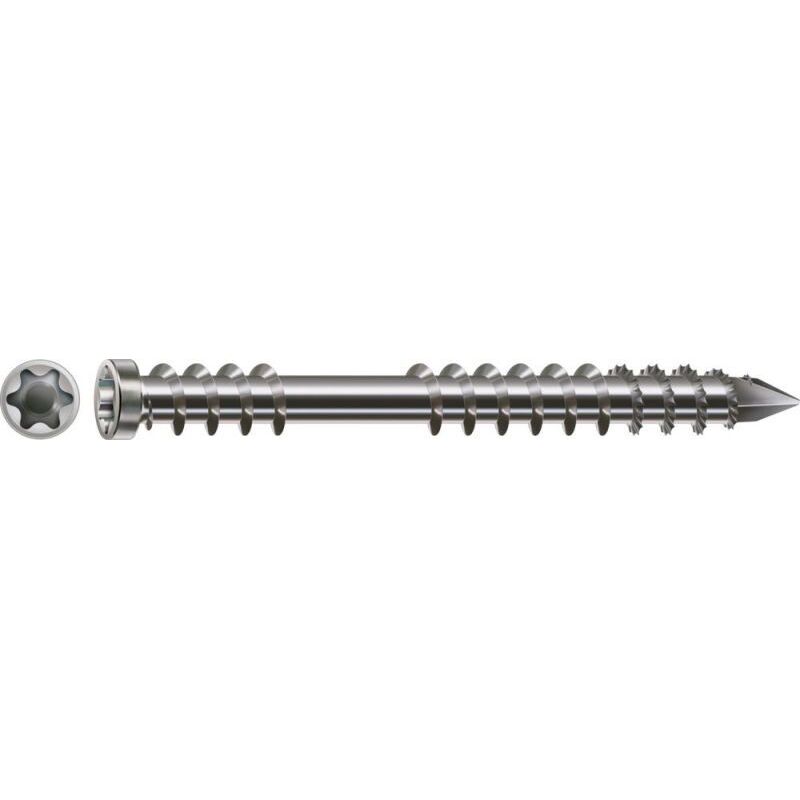 Spax - Vis terrasse Autoperceuse - Spécial caillebotis - Tête cylindrique - Inox A2 - 5 x 60/27,50 mm - Boîte de 100
