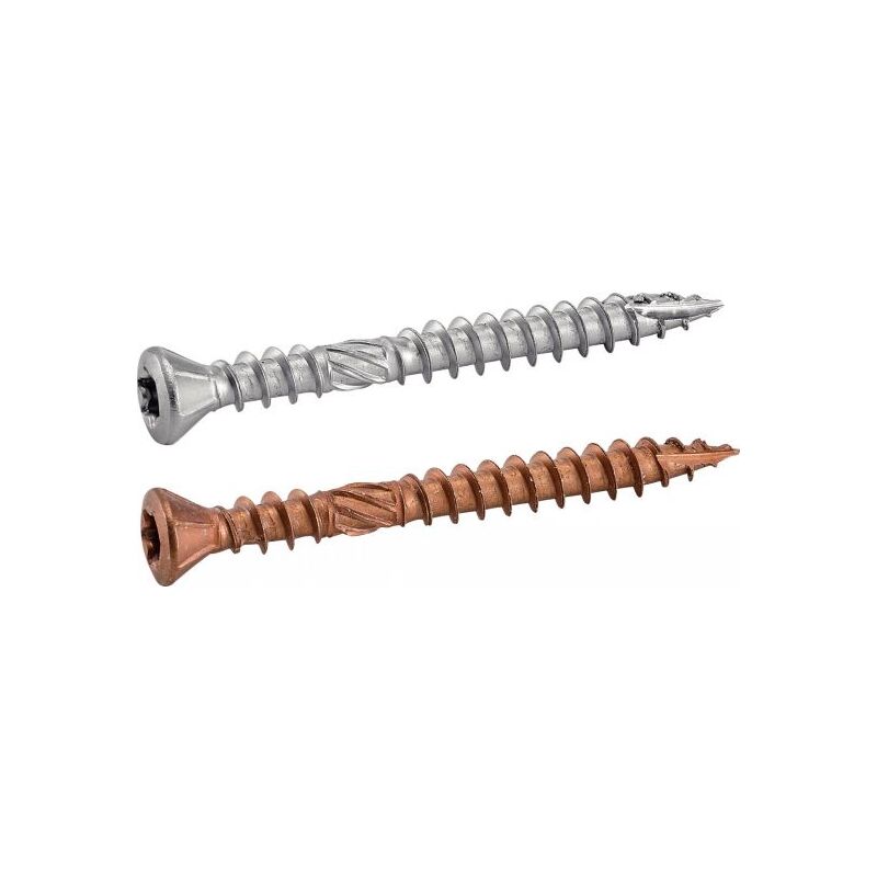 Vis terrasse tête fraisée bombée six lobes - Double filet - Inox A4 5x70 mm - Boîte de 100