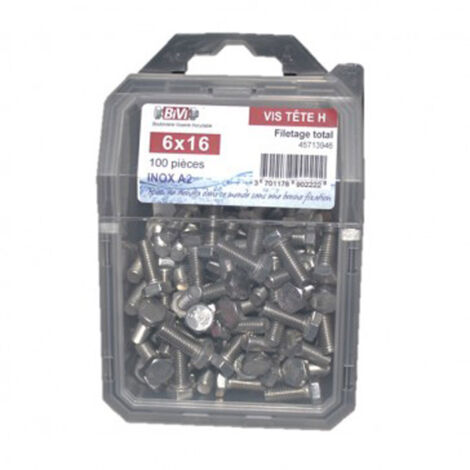 Vis tête hexagonale totalement filetée Inox A2 - Coque de 50 pièces - 6 x 30 mm- Vendu par 4