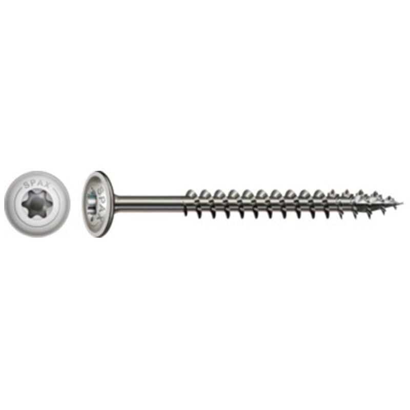 Vis charpente tête disque Inox A2 8X200 Filetée sur 80 torx T40-30 pièces - Spax