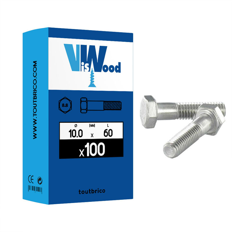 Sema - 100 corps de boulon 10x60mm tête hexa zingué Viswood