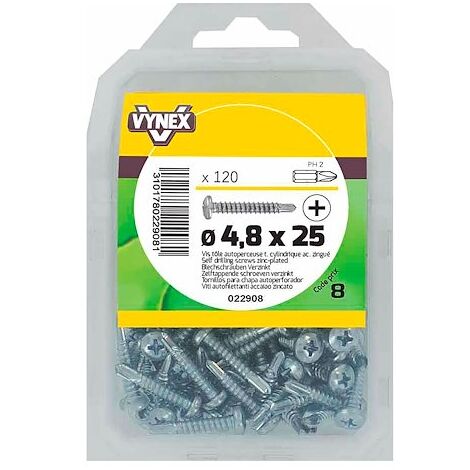 Vis tôle autoperceuse tête cylindrique cruci acier zingué Ø 4,8 x L 25 mm - Paquet de 120 - Maxiburo