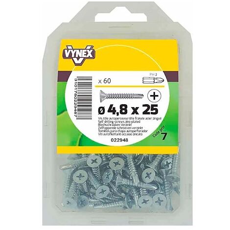 Vis tôle autoperceuse tête fraisée cruci acier zingué Ø 4,8 x L 25 mm - Paquet de 60 - Maxiburo