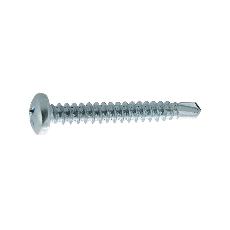 Vis autoperceuses tête cylindrique empreinte phillips acier zingué blanc entièrement filetées, diamètre 3,9 mm, longueur 38 mm, - VISWOOD