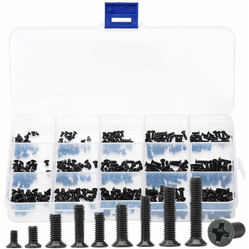 Einemgeld - Vis à Tête Fraisée, 450pcs Vis Cylindriques à Tête Plate Assortiment M2/M2.5/M3 mini Visserie Boulon Fileté Cruciforme Vis Précision