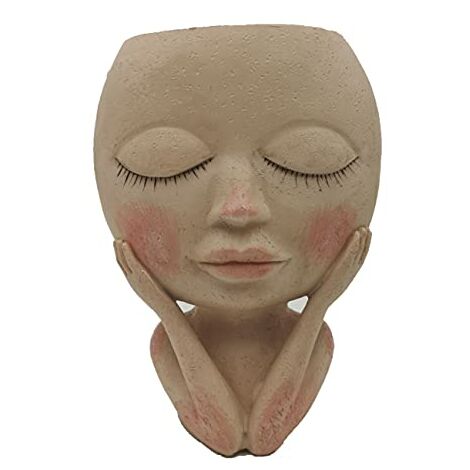 Visage Pot de Fleur, Pot de Planteur Succulent Résine Pot de Fleur Créatif Vase de Tête Humain avec Trou de Drainage pour Maison, Bureau, Décoration de Jardin (Closed Eyes)