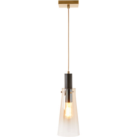 Visconte Atrani Ceiling Pendant 1 Light with Champagne Tint Shade - Brass, Black