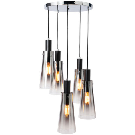 Visconte Atrani Ceiling Pendant Cluster 5 Light With Ombre Glass Shades - Black