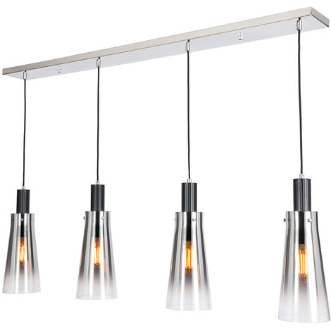 Visconte Atrani Ceiling Pendant Diner 4 Light with Ombre Glass Shade - Black