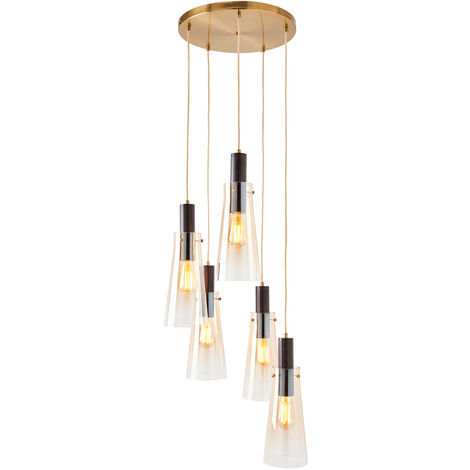 Visconte Atrani Cluster Ceiling Pendant 5 Light with Champagne Shades - Brass, Black