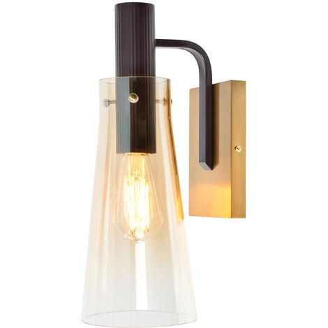 Visconte Atrani Wall Light With Champagne Tinted Cone Shade - Brass, Black