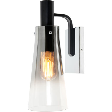 Visconte Atrani Wall Light With Smoke Tinted Cone Shade - Polished Chrome, Black