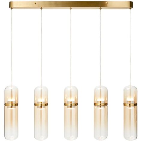 Visconte Bjorn Tubular Glass Shaded Pendant Integrated LED 10 Light - Brass