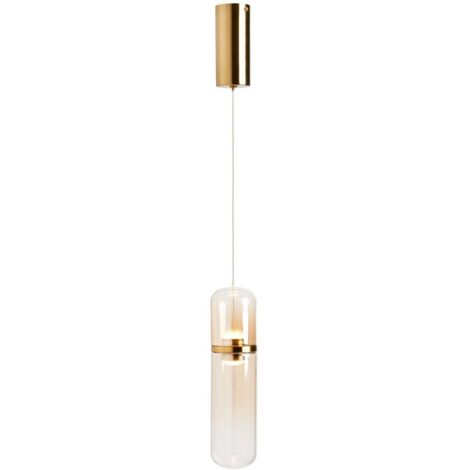 Visconte Bjorn Tubular Glass Shaded Pendant Integrated LED 2 Light - Brass