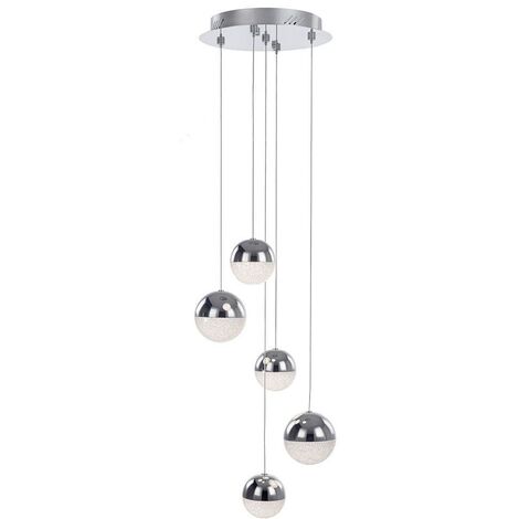 Visconte Corona Ceiling Pendant Cluster 5 Light with Sparkle Shades - Chrome