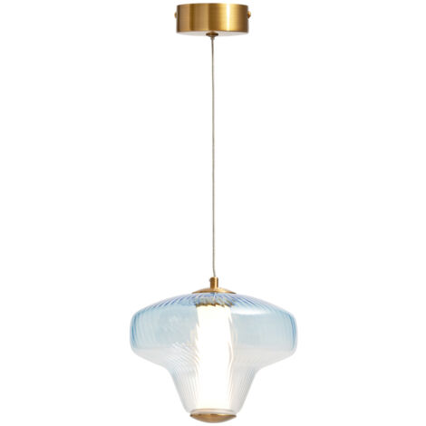 Visconte Elias Sky Blue Tinted Glass Pendant Integrated LED - Satin Brass