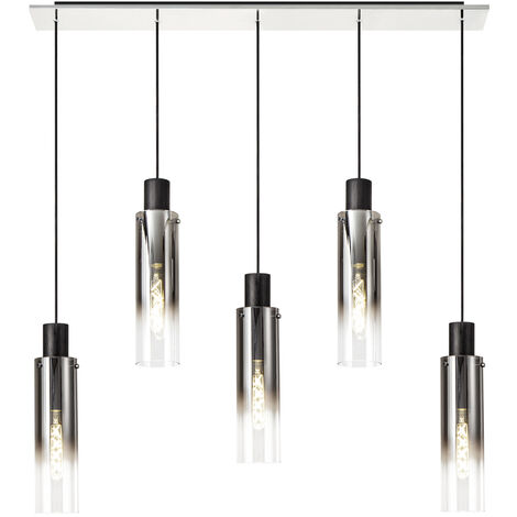 Visconte Fumo Ceiling Pendant Bar 5 Light With Slim Smoke Glass Shades - Black