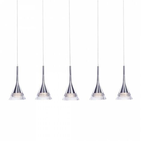 Visconte Gem Ceiling Pendant Bar LED 5 Light With Conical Glass Shade - Chrome