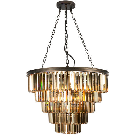 Visconte Ingot Ceiling Pendant 10 Light With 5 Tier Crystal Effect Shade- Bronze