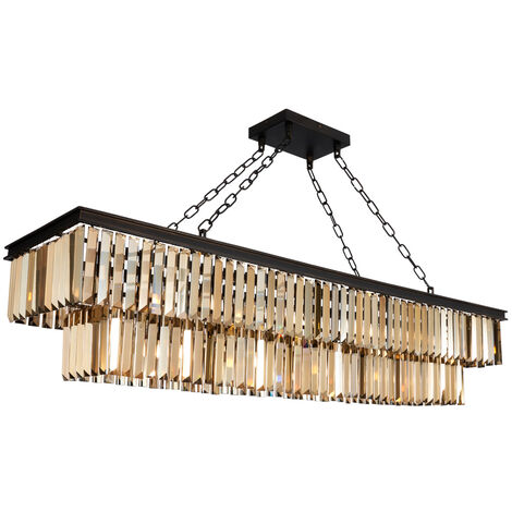 Visconte Ingot Ceiling Pendant 9 Light With 2 Tier Crystal Effect Shade - Bronze