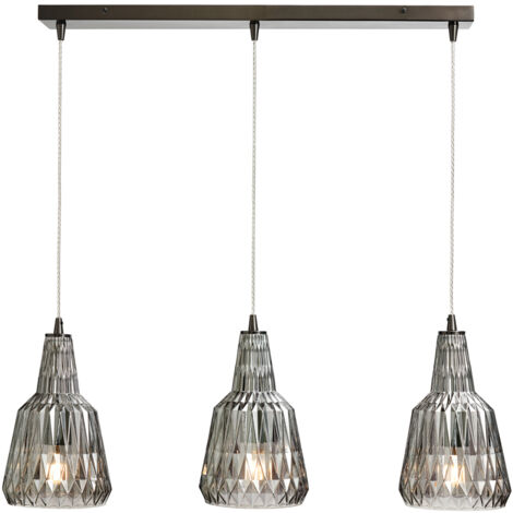 Visconte Mikael Ceiling Pendant Bar Faceted Glass Shaded 3 Light - Satin Brass, Champagne Tinted