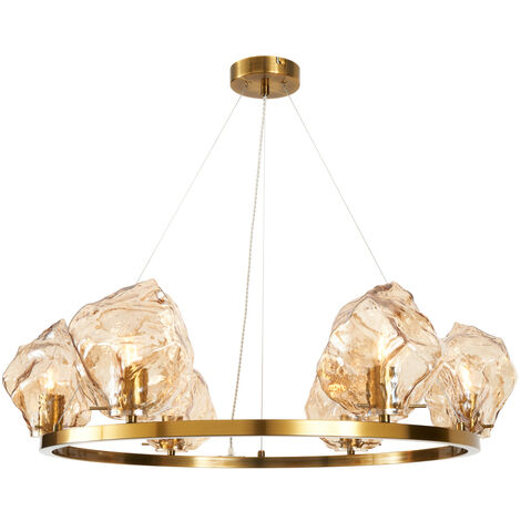 Visconte Portici Ceiling Pendant 6 Light with Champagne Glass Shades - Brass