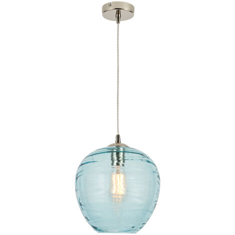 Visconte Sarno Ceiling Pendant 1 Light with Blue Glass Shade - Polished Nickel