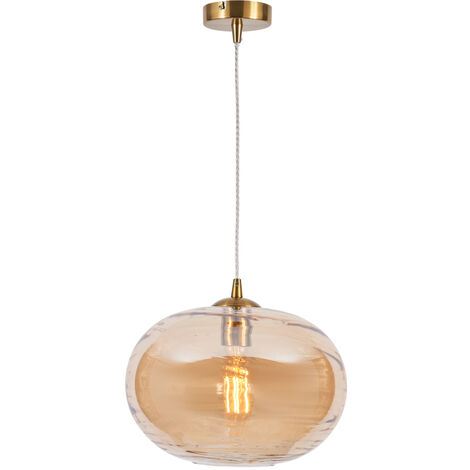 Visconte Sarno Ceiling Pendant 1 Light with Champagne Tint Oval Shade - Brass