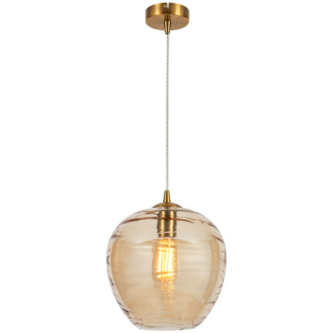 Visconte Sarno Ceiling Pendant 1 Light with Champagne Tinted Glass Shade - Brass