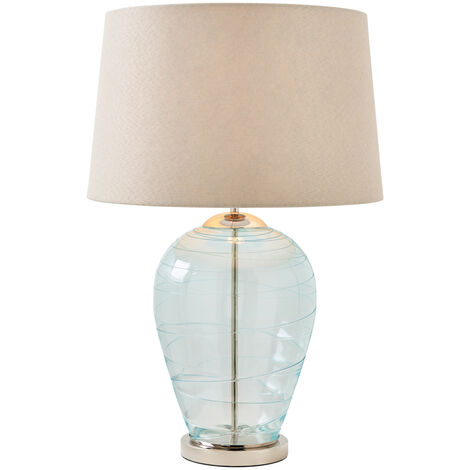 Visconte Sarno Table Lamp Glass Base With Ivory Tapered Shade - Blue, Nickel