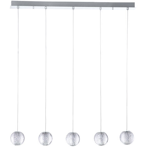 Visconte Tutti Ceiling Pendant Bar 5 Light With Cut Glass Ball Shades - Chrome