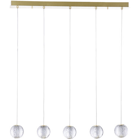 Visconte Tutti Ceiling Pendant Bar 5 Light With Cut Glass Ball Shades - Gold