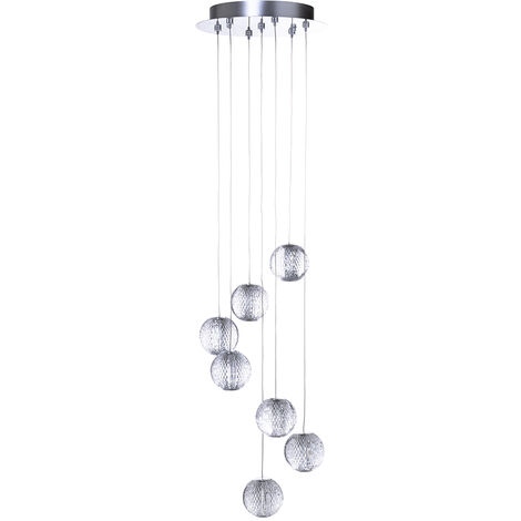 Visconte Tutti Ceiling Pendant LED 7 Light With Cut Glass Ball Shade - Chrome