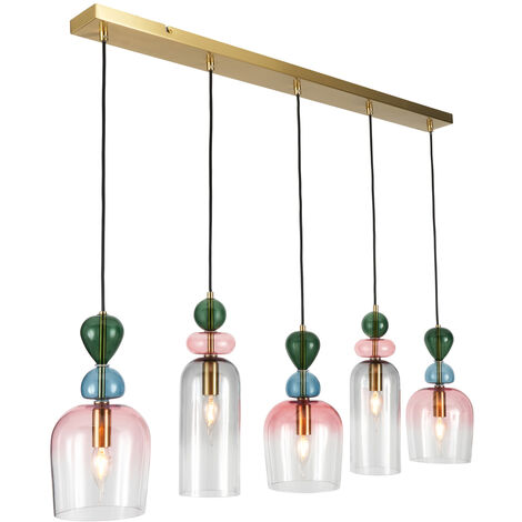 Visconte Vietri Ceiling Pendant Bar 5 Light With Glass Shades - Satin Brass