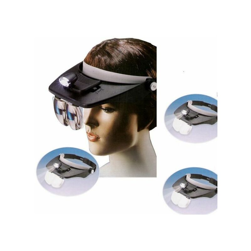 Image of Visiera occhiali lente lenti ingrandimento con led torcia testa frontale