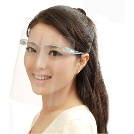 Visière complète en plastique transparent Bouclier de protection intégrale Visière de protection Visière de protection avec cadre de lunettes des deux côtés Film doit être décollé